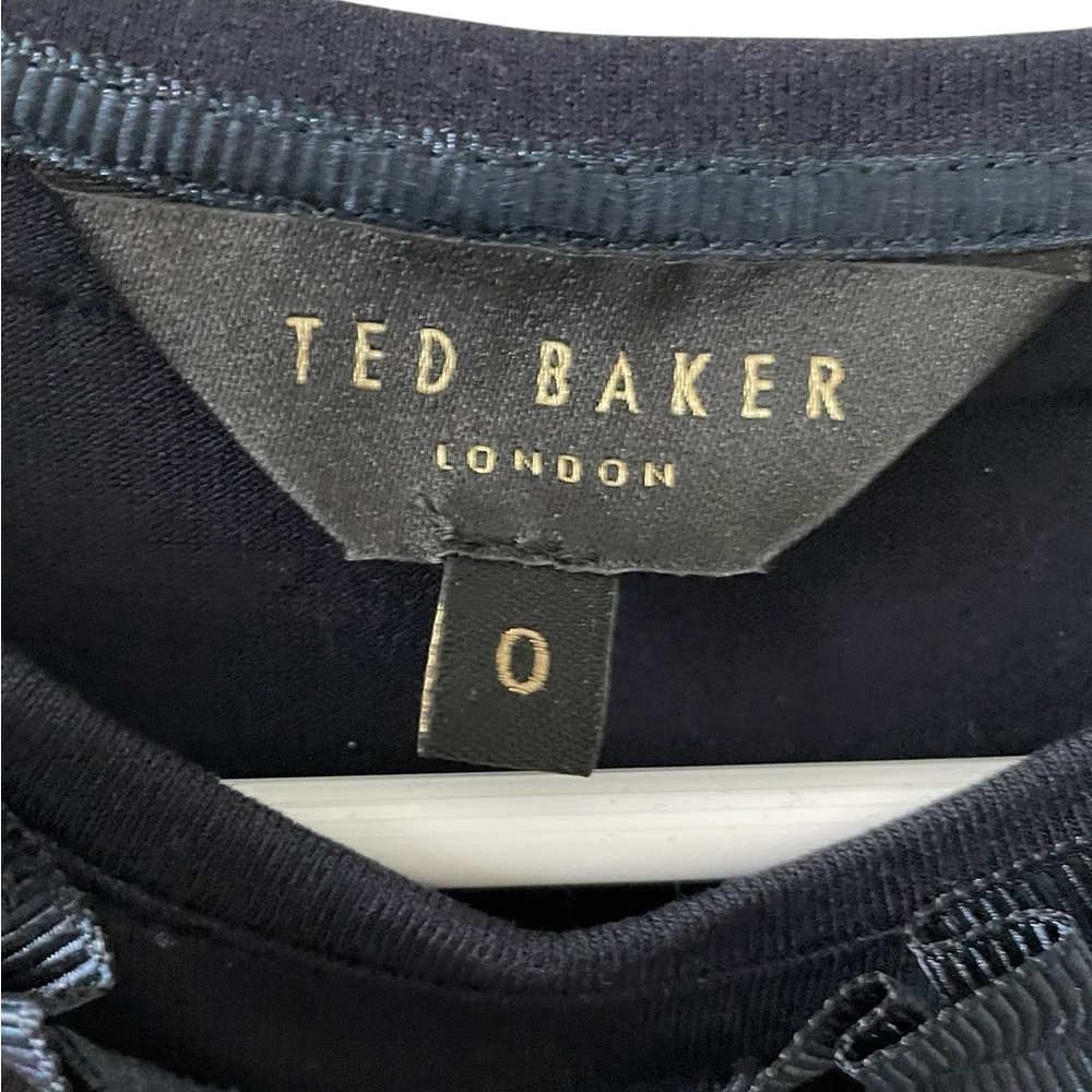 TED BAKER Sillia frill neck pleat ribbon ruffle embellished t-shirt tee top - Picture 6 of 8